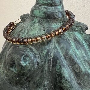 Alex and Ani Semi Precious Stone Beaded Bangle Bracelet. Brown stone with Gold.